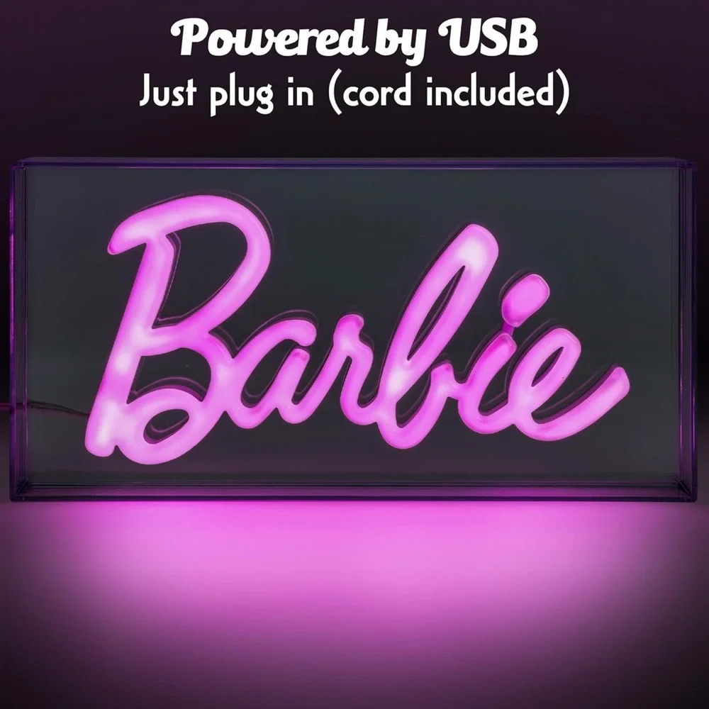 NWT Barbie Logo LED Neon Pink Light‎ Sign - USB Powered